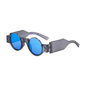 Lunettes de soleil Cyberpunk à monture ronde pour hommes, noires, UV400, verres PC, monture en plastique et métal, style punk rétro, avec boîte - Product Image 2