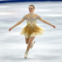 Robe de patinage artistique à paillettes dorées dégradées avec strass, manches longues et jupe en maille pour enfants et adultes, performance de patinage sur glace