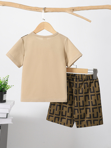 Ensemble Décontracté T-Shirt Imprimé à Carreaux et <span class=keywords><strong>Short</strong></span> 2 Pièces pour Garçons, Tenue de Gentleman pour Enfants de 9 Ans Cet Été - Product Image 3