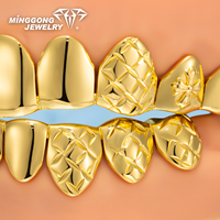 Grillz personnalisés en argent massif S925, motif gravé taillé diamant, pour dents supérieures et inférieures, style Hip Hop, bijoux de rappeur