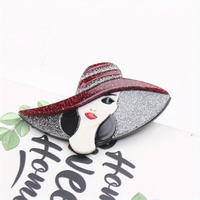 Broche élégante et atmosphérique en acétate d'acrylique avec chapeau à large bord pour femme, cadeau de fête des Mères