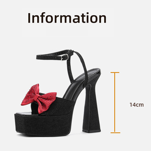 Zapatos de Plataforma con Tacón Alto y Grueso de Mezclilla, Impermeables, con Lazo de Diamantes de Imitación, para Pasarela, Novedad 2024, Gran Venta - Product Image 6