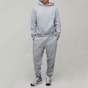 Ensemble survêtement gris chiné pour homme, coupe régulière, en molleton de coton, vente en gros OEM - Product Image 1