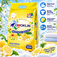 OMOKLIN Poudre Détergente Moussante au Citron 500G Emballage Jaune Fournisseur d'Usine Vente en Gros Savon en Poudre Enzymatique pour Linge
