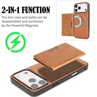 Kompatibel dengan Casing Pengisian Daya Nirkabel 17 Pro Max untuk Desain Magnetik Terpisah Dua-dalam-Satu, Tempat Kartu Lipat, Bahan PU