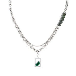 Layered Necklace Geometric Green Crystal Pendant <b>Titanium</b> Steel Multi Layer Fashion Jewelry - Product Image 5