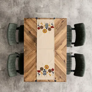 Blue Star Bohemian Punch Embroidered Striped <b>Table</b> <b>Runner</b> Rustic Kitchen Decor Christmas Halloween Thanksgiving Parties - Product Image 1
