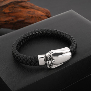Pulsera con cabeza de león de cuero negro y dije de aleación tejida para hombre y mujer, uso diario - Product Image 5