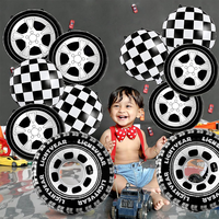 Ballons de course automobile en Mylar, nouveau design, blanc et noir, à carreaux, pour la décoration de fête de course automobile pour enfants