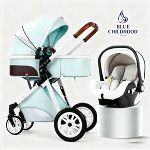 Poussette Bébé Bleue 3 en 1 avec Siège <span class=keywords><strong>Auto</strong></span> 2 en 1 Système de Voyage avec Acier Inoxydable Original Certifié EN1888 - Product Image 3