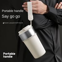 Tasse de voyage isotherme en acier inoxydable avec couvercle rabattable et lanière portable, anti-fuite, pour la voiture, le bureau, ou comme cadeau