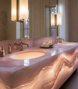 Dalles de Luxe en Onyx Rose Design Moderne Panneau de Grande Taille en Quartzite Rose Naturel Rétroéclairé avec Finition Cristalline - Product Image 1