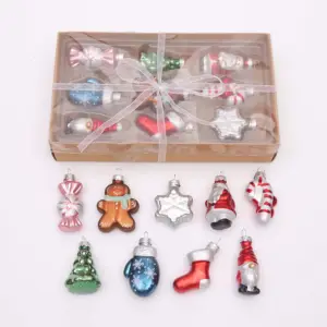 Conjunto de presentes de natal para crianças, conjunto de enfeites com figuras de vidro de papai noel natal