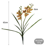 Anggrek Cymbidium Gaya Zen Bunga Buatan Poliester Sentuhan Realistis Daun 2 Cabang Dekorasi Ruang Tamu & Rumah