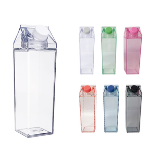 Bpa free 500ml 1000ml Custom Reusable Colored Acrylic Square Plastic Transparent Clear Milk Box Shaped Carton Water Bottle