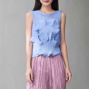 Ropa de Verano PY para Mujer, Chaleco Elegante con Cuello Alto, Transpirable, Ecológico, Plisado, Textura de Rombo, Casual, 3D - Product Image 1