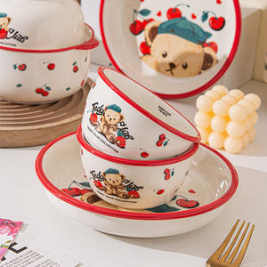 ชุดชามเซรามิคเท็ดดี้คลับพร้อมฝาปิดลายเชอร์รี่ 450 มล. สำหรับซุป บะหมี่ ใช้ในบ้าน ของขวัญ - Product Image 3