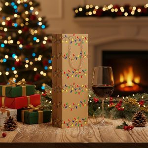 Sacchetto Regalo per Vino con Luci Natalizie Marroni, Borsa per Bottiglia di Vino con Manico per Regali di Ringraziamento, Confezione Regalo di Natale, Accessori per Matrimonio - Product Image 5