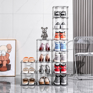 Nouveau style nordique simple support à chaussures multifonctionnel empilable pliable étagère de rangement de chaussures <span class=keywords><strong>bricolage</strong></span> vitrine de chaussures en <span class=keywords><strong>plastique</strong></span> - Product Image 2