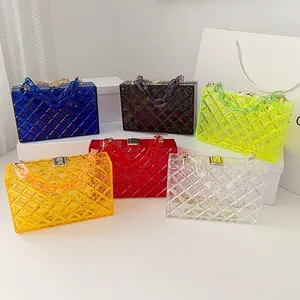 Wholesale ladies Transparent Boxed Purse Crossbody Handbag acrylic Trendy women clear bag evening acrylic clutch bag