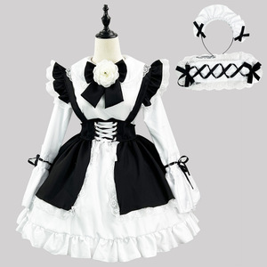 Cute Japanese Lolita Maid Outfit Black White Dress Set For Women Cosplay Costume S 4XL - Product Image 1