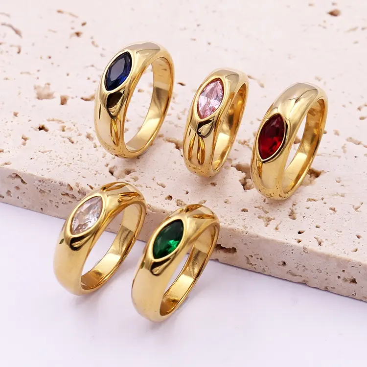 Latest Designer 18K Gold Plated Stainless Steel Jewelry Colorful Zircon Eye Shape Accessories Rings For Women Men