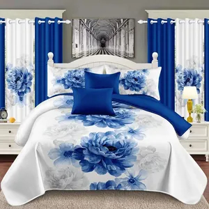 ODM/OEM-Bettwäsche-Set bedruckte Bettwäsche blau gesteppt Bettwäsche Polyester-Bettdecke-Set