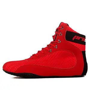 Custom High Top Leather Red Wrestling And Boxing Shoes For Men Weight Lifter Sneakers Boots Zapato