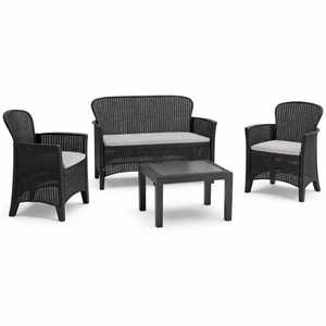 Ensemble de salon de jardin en rotin anthracite avec canapé, 2 fauteuils et table basse, mobilier de patio extérieur - Product Image 1