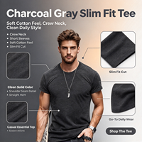 T-shirt uni à col rond gris anthracite pour homme, 100% coton jersey 220g, haut décontracté uni