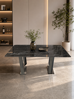 Table à manger en marbre noir de fabrication artisanale, table en pierre naturelle polie, mobilier moderne sur mesure pour villa, appartement, hôtel et salle à manger