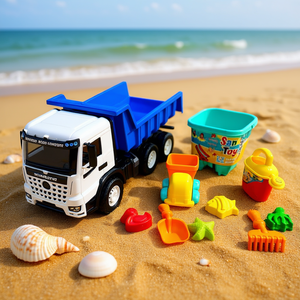 Complete Plastic Beach Dump Truck <b>Toy</b> <b>Set</b> with Bucket Watering Can Shovel Rake Sand Molds for Ages 2-7 - Product Image 2