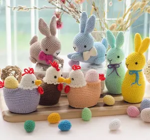 Super Cute Easter Crochet Bunny Toys Cute Hen and Easter Eggs Amigurumi Regalos para niños Decoraciones navideñas