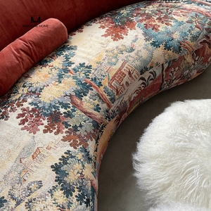 Vintage Curved Boucle <b>Sofa</b> with Abstract Tapestry Upholstery Mid-Century Modern Brown Velvet Curved Living Room <b>Sofa</b> - Product Image 2