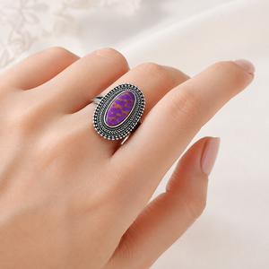 Anello Vintage Stile Viola per Donne, Anello Retrò con Design Floreale sul Bordo, Accessorio per Dito - Product Image 5