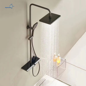 Robinetterie de salle de bain intelligente en laiton, ensemble de douche piano numérique, robinet cascade eau chaude et froide, système de douche pluie gris pour hôtels - Product Image 3