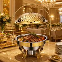 Plat de service doré avec couvercle suspendu, brûleur à alcool, chauffe-plats de buffet, rond en acier inoxydable, pour traiteur et événements, vente en gros