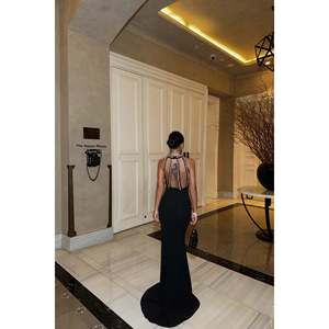 Vestido de Noche Negro de Ganchillo con Diseño Real de Lentejuelas, Talla XS, Largo hasta el Suelo, Vestido Formal de Fiesta con Detalles de Pedrería - Product Image 2