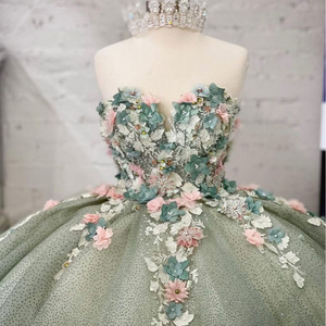 Sweetheart Neckline Ball Gown Floral Print Embroidered Organza Evening Dress Women's Large Skirt Forest Style Party Dress - Product Image 4