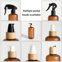 Botella de Plástico PET Ámbar Esmerilado de 60ml, 120ml, 250ml, 500ml con Bomba Dosificadora y Tapa de Bambú para Champú y Acondicionador