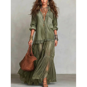Abito Vintage da Donna 2026 Più Venduto, Classico con Colletto a Risvolto, Lungo, Casual, con Tasche - Vendita all'Ingrosso - Product Image 2
