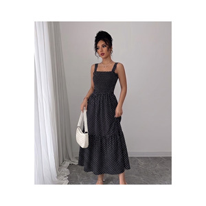 Women's Polka Dot Strappy <b>Long</b> Viscose Dress 125 Cm Evening Wear - Product Image 2