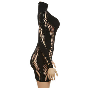 Femmes à manches longues creux minceur robe collants Sexy Transparent résille tatouage corps bas sans couture tricoté Lingerie - Product Image 5