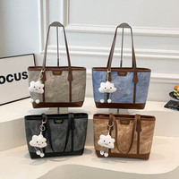 Tas Tote Kapasitas Besar Vintage Baru 2026 untuk Wanita, Tas Selempang Kasual Retro dengan Liontin Awan Lucu untuk Kerja, Belanja, dan Bepergian