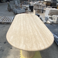 Meubles de table à manger ovales en travertin pour la décoration intérieure table en pierre naturelle meubles beiges modernes à deux bases cylindriques