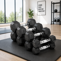 Équipement de musculation pour la maison et les salles de sport commerciales, vente en gros, haltères hexagonaux durables recouverts de caoutchouc personnalisés