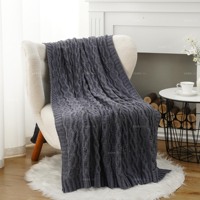 Plaid en tricot chenille doux 50x60 pouces, motif câble ondulé, écologique, chaud et confortable pour canapé, lit et salon