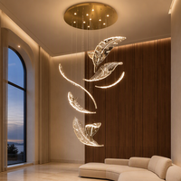 Lustre en cristal de luxe en forme de feuille, luminaire suspendu en or titane, lampe LED pour escalier, hôtel, villa, salle de banquet