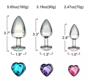 Hot Selling Sex Toy 3 Pcs Set <strong>Heart</strong> <strong>Shape</strong> Metal Anal <strong>Plug</strong> <strong>Stainless</strong> <strong>Butt</strong> <strong>Plug</strong> with <strong>Jewel</strong> Metal Anal Toys - Product Image 6