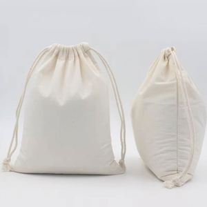 Pochette en tissu de coton et lin recyclable de haute qualité personnalisée, sacs à cordon en coton - Product Image 5
